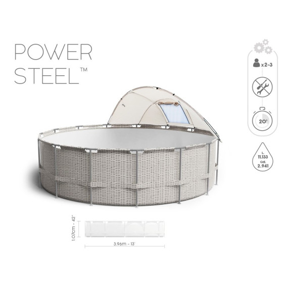 Bazén s ratanovo kovovým rámom, papierovým filtrom na cirkuláciu vody BESTWAY 5614V Power Steel 396x107 cm