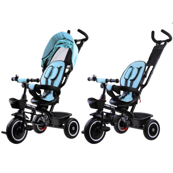 Tricikli tolókarral Tiny Bike 3az1-ben Inlea4Fun- Világos kék