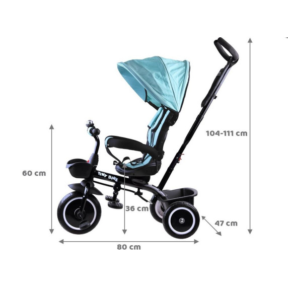 Tricikli tolókarral Tiny Bike 3az1-ben Inlea4Fun- Világos kék