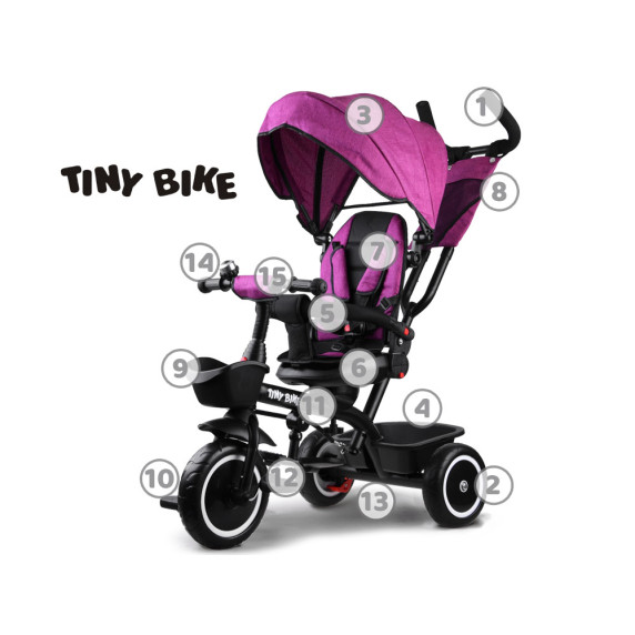 Tricikli tolókarral Tiny Bike 3az1-ben Inlea4Fun- lila