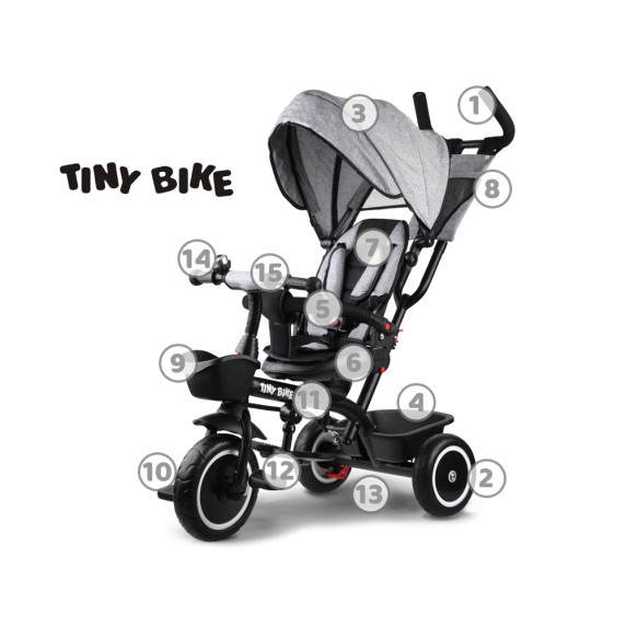 Tricikli tolókarral Tiny Bike 3az1-ben Inlea4Fun - Szürke