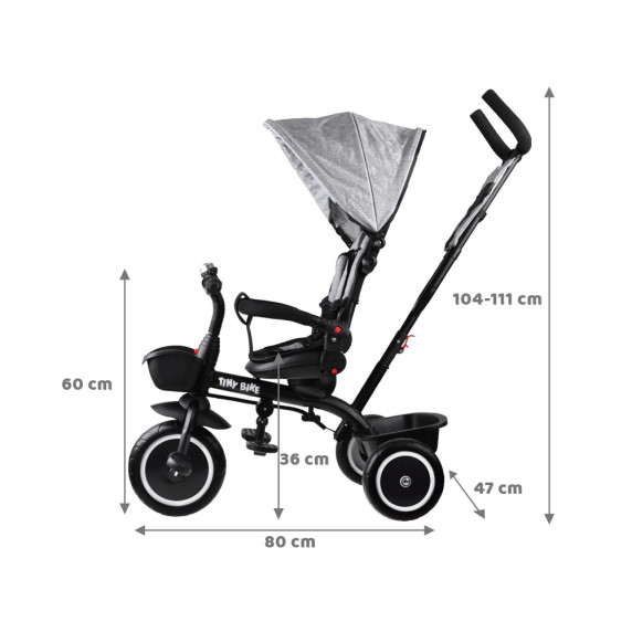 Tricikli tolókarral Tiny Bike 3az1-ben Inlea4Fun - Szürke