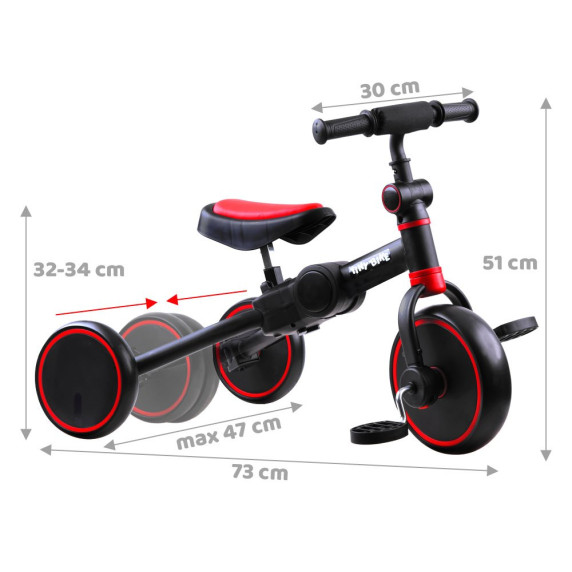 Detská trojkolka a odrážadlo 3 v 1 TINY BIKE - červené