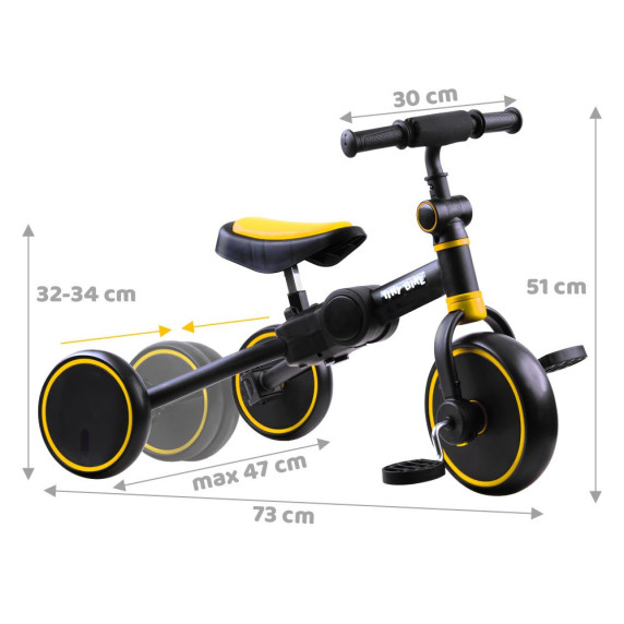 Tricicletă și bicicletă fără pedale 3in1 Tiny Bike - galben/negru
