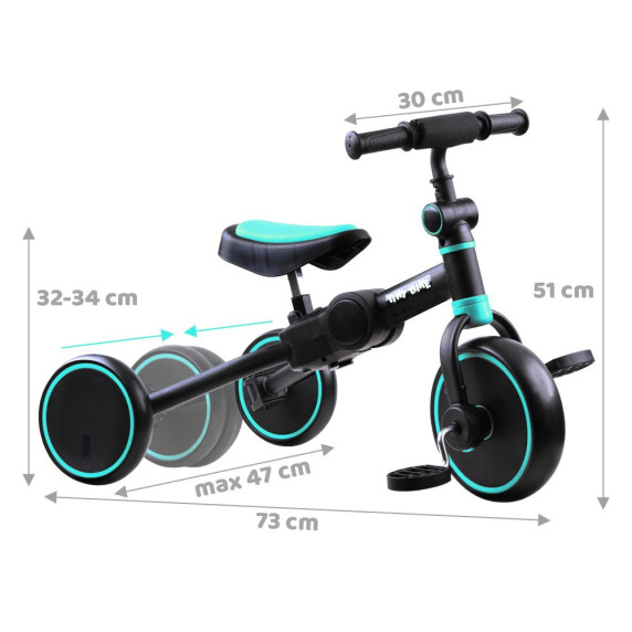 Detská trojkolka a odrážadlo 3 v 1 TINY BIKE - mätové