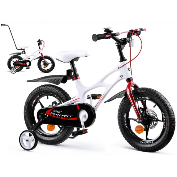 Detský bicykel RoyalBaby  Rower 14" Space Shuttle RB14-22 s vodiacou tyčou - biely