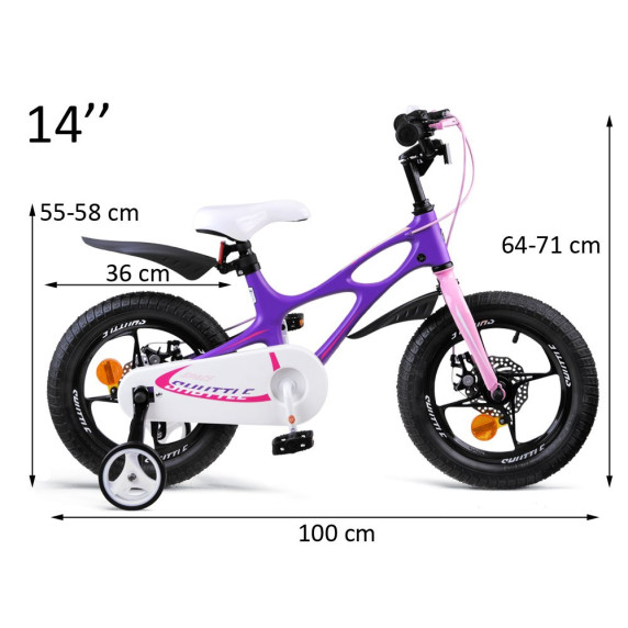 Gyerek bicikli ROYALBABY Rower 14" Space Shuttle RB14-22 + szülőkar - lila