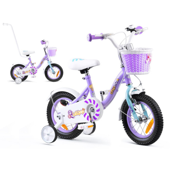 Detský bicykel ROYALBABY Chipmunk  MM 12" CM12-2 s vodiacou tyčou - fialový