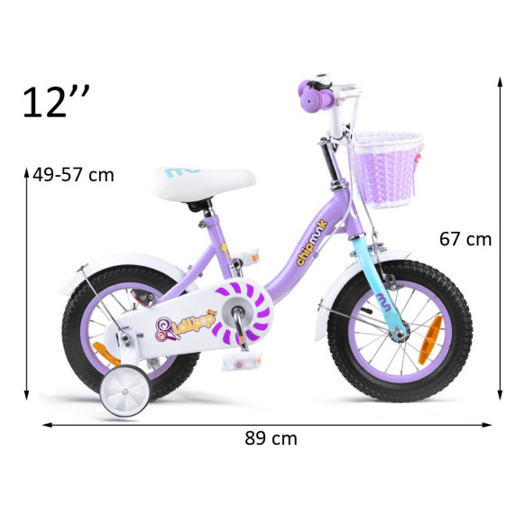 Detský bicykel ROYALBABY Chipmunk  MM 12" CM12-2 s vodiacou tyčou - fialový