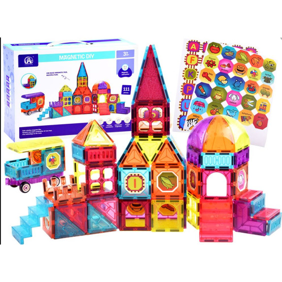 Mágneses építőjáték 111 darabos Inlea4Fun MAGNETIC DIY