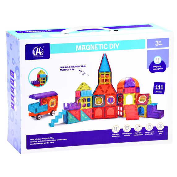 Mágneses építőjáték 111 darabos Inlea4Fun MAGNETIC DIY