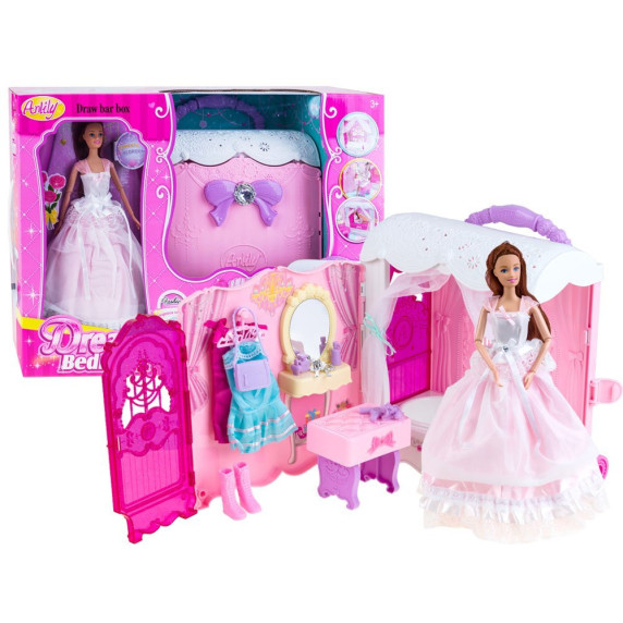 Szétnyitható babaház kerekeken játékbabával Inlea4Fun Anlily DREAM BEDROOM