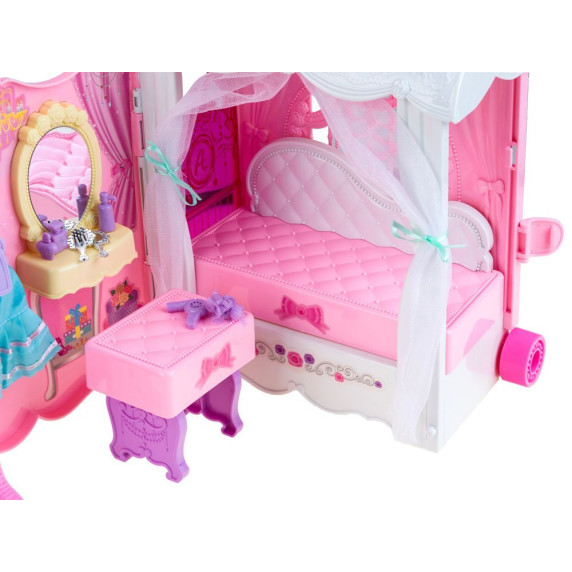 Szétnyitható babaház kerekeken játékbabával Inlea4Fun Anlily DREAM BEDROOM