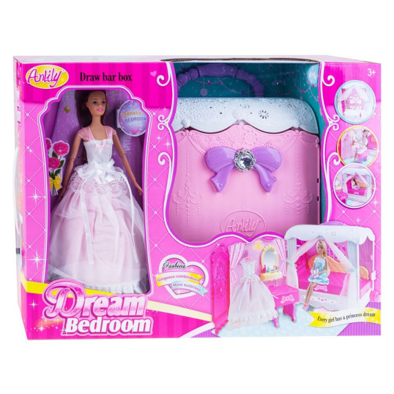 Szétnyitható babaház kerekeken játékbabával Inlea4Fun Anlily DREAM BEDROOM