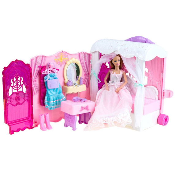 Szétnyitható babaház kerekeken játékbabával Inlea4Fun Anlily DREAM BEDROOM