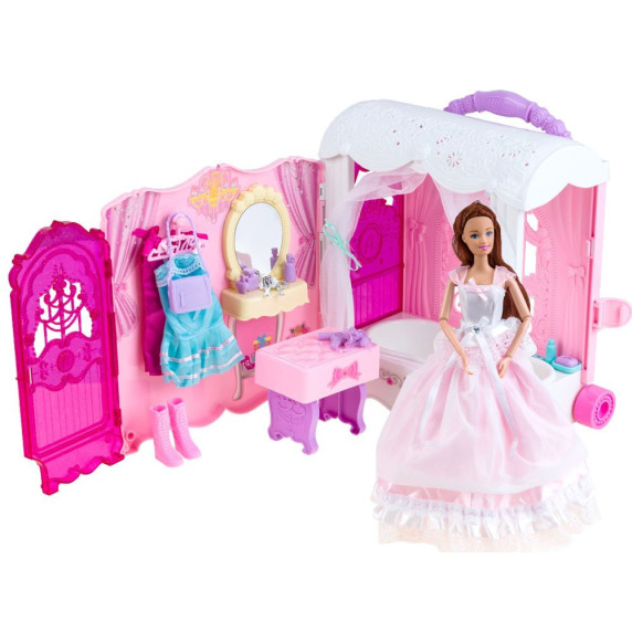 Szétnyitható babaház kerekeken játékbabával Inlea4Fun Anlily DREAM BEDROOM