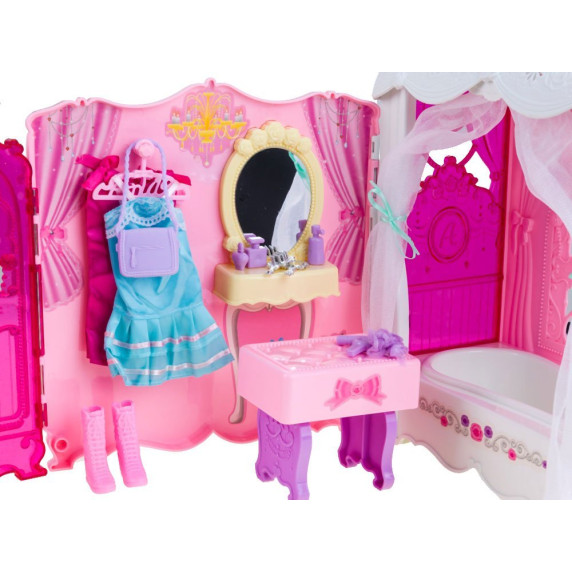 Szétnyitható babaház kerekeken játékbabával Inlea4Fun Anlily DREAM BEDROOM