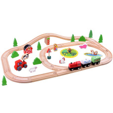 Inlea4Fun KIDS TOYLAND Drevená vlaková trať s doplnkami Farma 50 kusov - 
