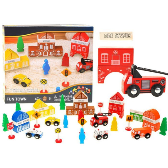 Set elemente oraș din lemn 47 bucăți Fun Town Inlea4Fun