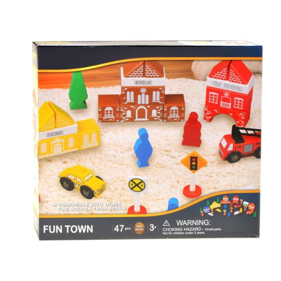 Set elemente oraș din lemn 47 bucăți Fun Town Inlea4Fun