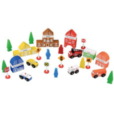 Drevené farebné tvary Inlea4Fun FUN TOWN Mesto - hasičská stanica 47 kusov - 