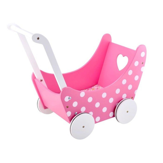 Drevený kočík pre bábiky Inlea4Fun PINK DOLL'S PRAM
