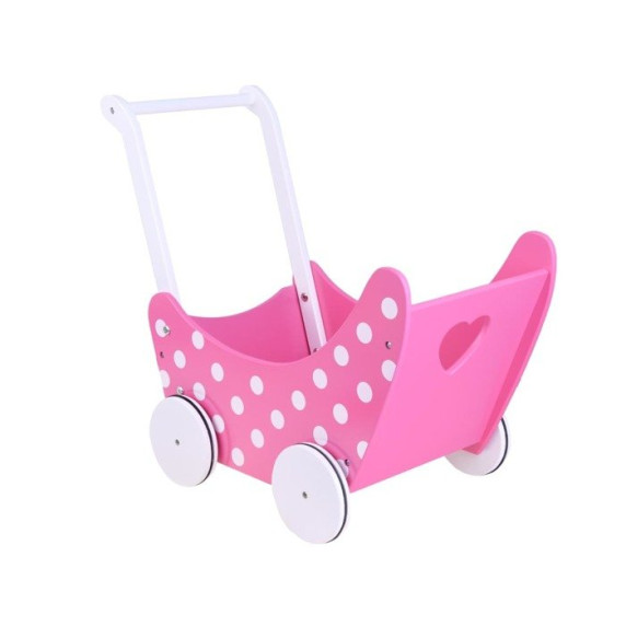 Drevený kočík pre bábiky Inlea4Fun PINK DOLL'S PRAM
