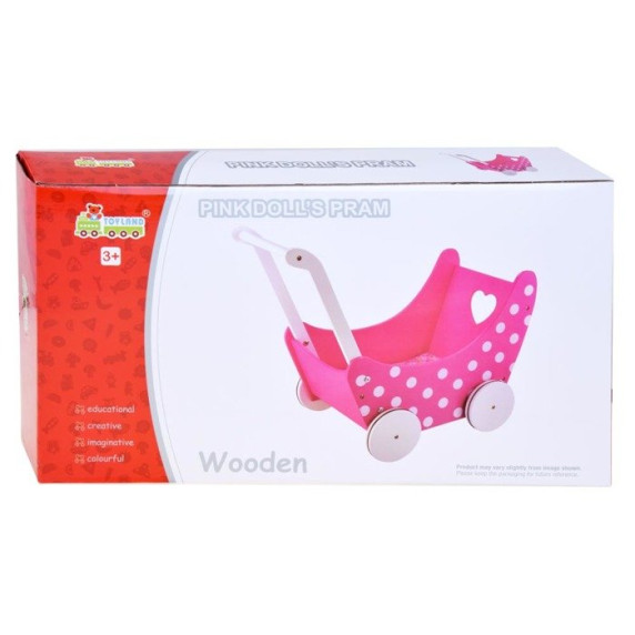 Drevený kočík pre bábiky Inlea4Fun PINK DOLL'S PRAM