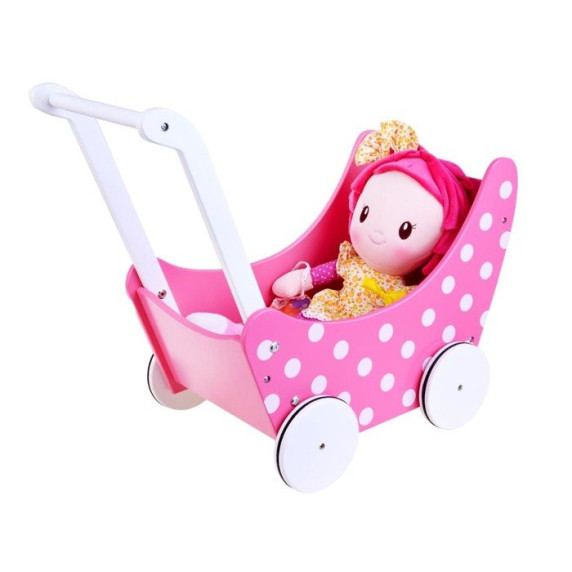 Drevený kočík pre bábiky Inlea4Fun PINK DOLL'S PRAM