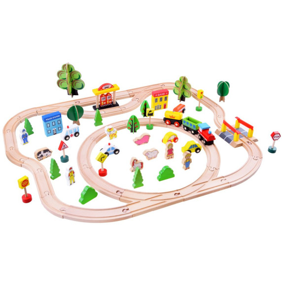 Set cale ferată din lemn 80 piese, City, Kids Toyland Inlea4Fun