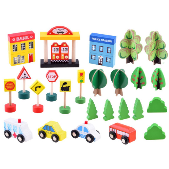 Set cale ferată din lemn 80 piese, City, Kids Toyland Inlea4Fun