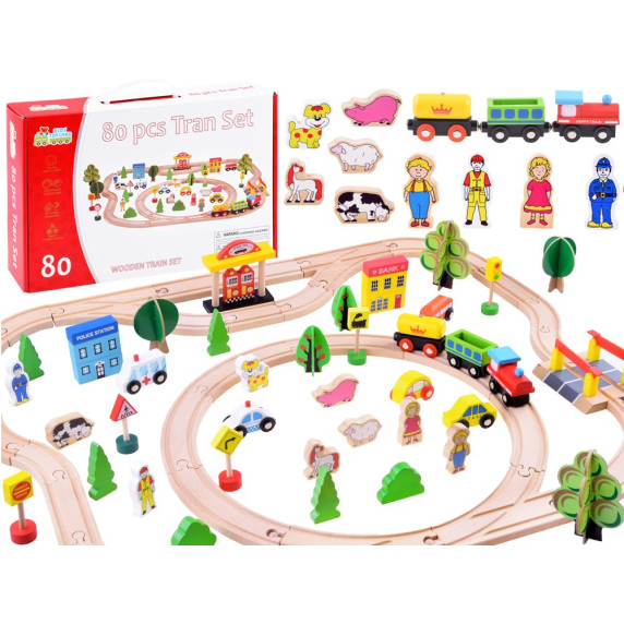 Set cale ferată din lemn 80 piese, City, Kids Toyland Inlea4Fun