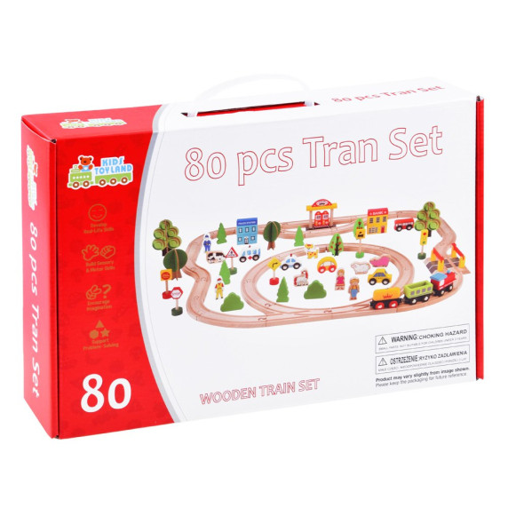 Set cale ferată din lemn 80 piese, City, Kids Toyland Inlea4Fun