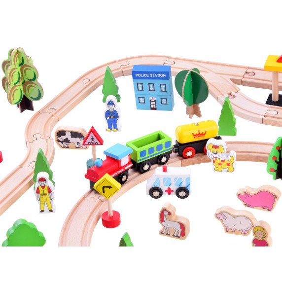 Set cale ferată din lemn 80 piese, City, Kids Toyland Inlea4Fun