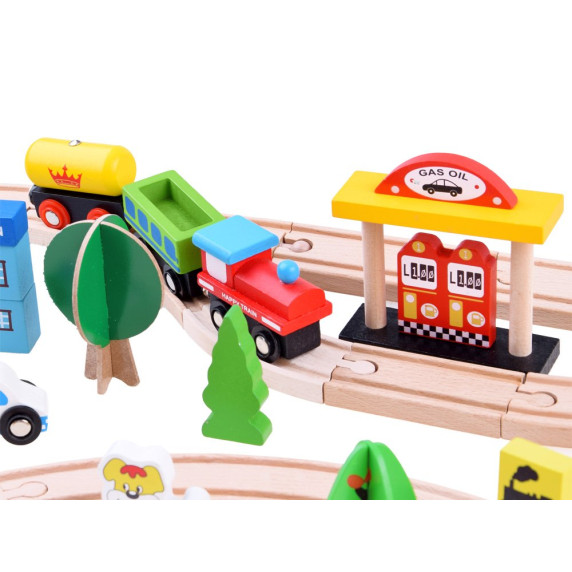 Set cale ferată din lemn 80 piese, City, Kids Toyland Inlea4Fun