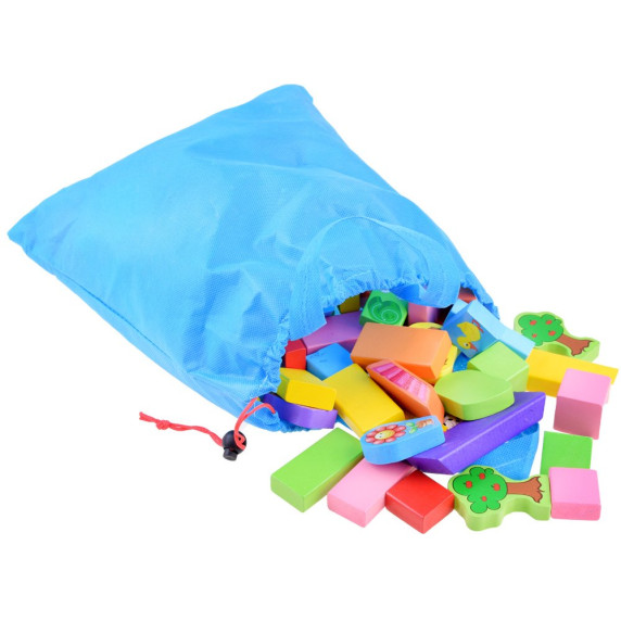 Cuburi colorate din lemn - 100 buc - Inlea4Fun FARM ANIMALS BLOCKS - fermă