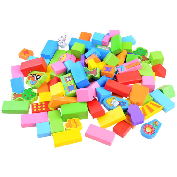 Cuburi colorate din lemn - 100 buc - Inlea4Fun FARM ANIMALS BLOCKS - fermă