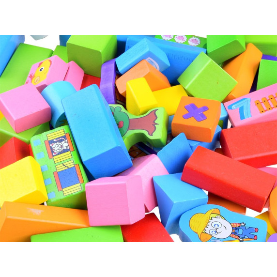 Cuburi colorate din lemn - 100 buc - Inlea4Fun FARM ANIMALS BLOCKS - fermă