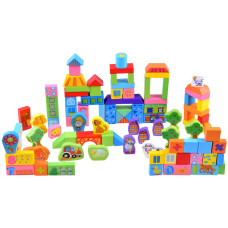 Inlea4Fun FARM ANIMALS BLOCKS Drevené farebné tvary Farma - 100 ks - 