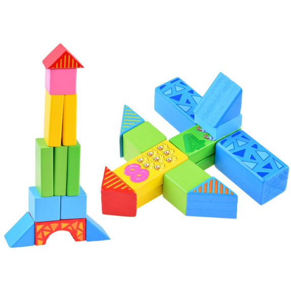 Cuburi colorate din lemn - 100 buc - Inlea4Fun FARM ANIMALS BLOCKS - fermă