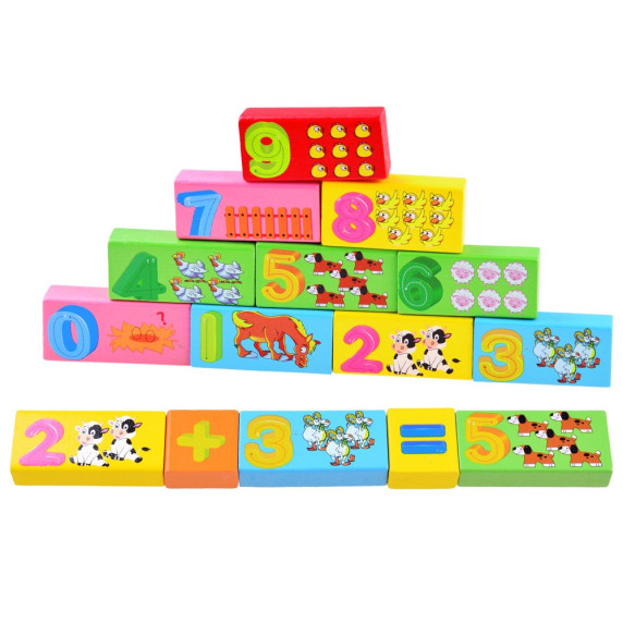 Cuburi colorate din lemn - 100 buc - Inlea4Fun FARM ANIMALS BLOCKS - fermă