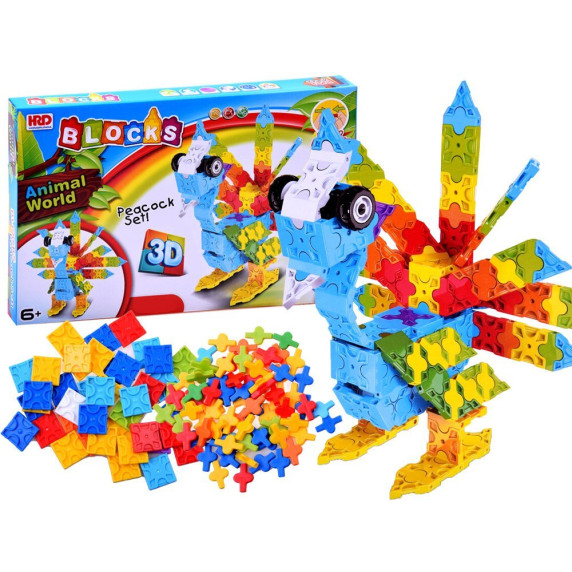 Set construcție creativ 3D, 227 bucăți, Animal World Blocks Inlea4fun