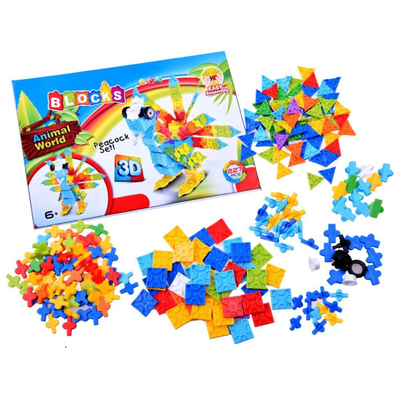 Set construcție creativ 3D, 227 bucăți, Animal World Blocks Inlea4fun
