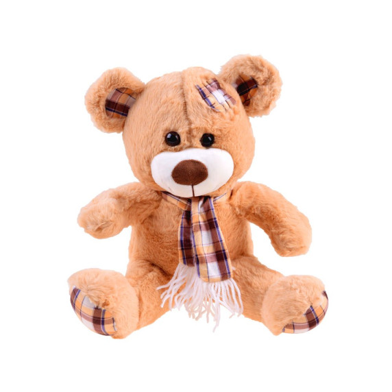 Plüss medve kockás sállal Inlea4Fun 30 cm - világos barna