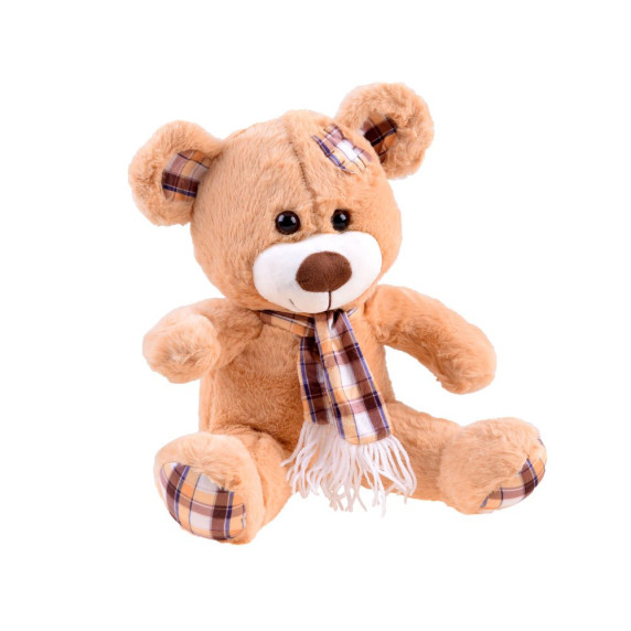 Plüss medve kockás sállal Inlea4Fun 30 cm - világos barna