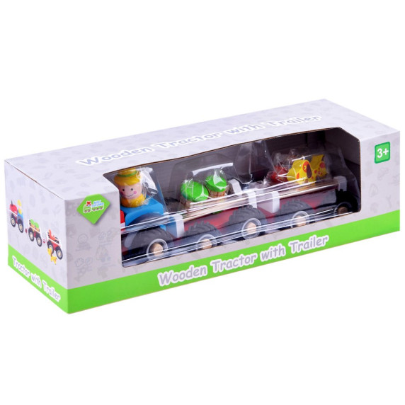 Set tractor din lemn, cu accesorii, Wooden Tractor Inlea4Fun
