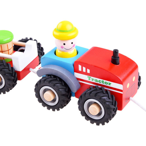 Set tractor din lemn, cu accesorii, Wooden Tractor Inlea4Fun