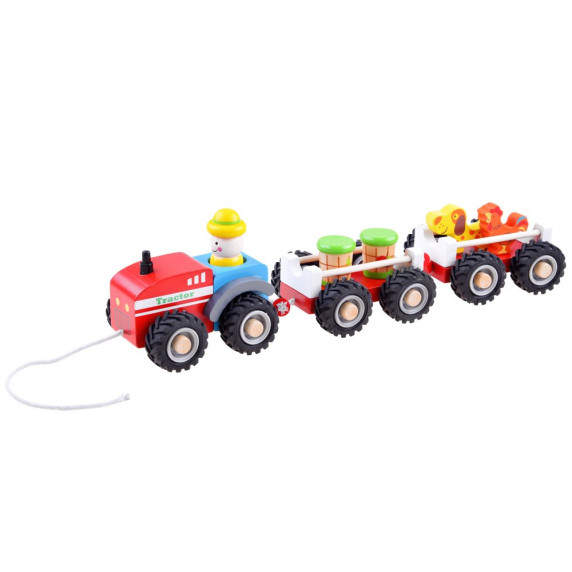 Set tractor din lemn, cu accesorii, Wooden Tractor Inlea4Fun
