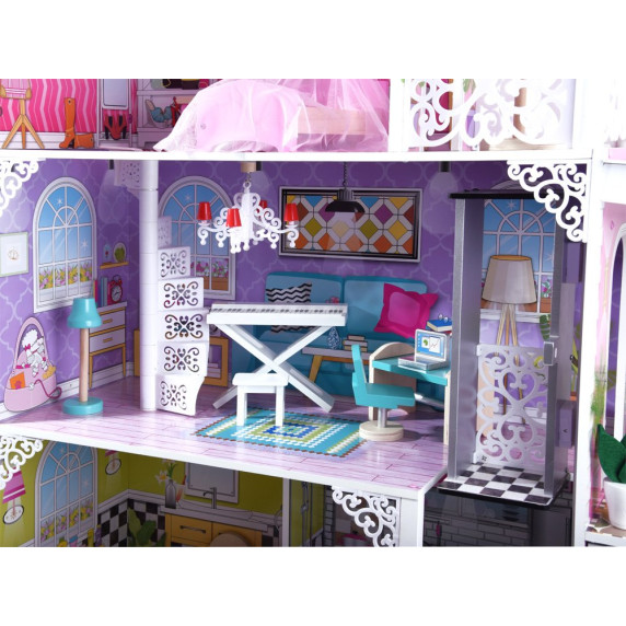Casă pentru păpuși, din lemn, cu garaj și mobilă elegantă, Dolly Inlea4fun