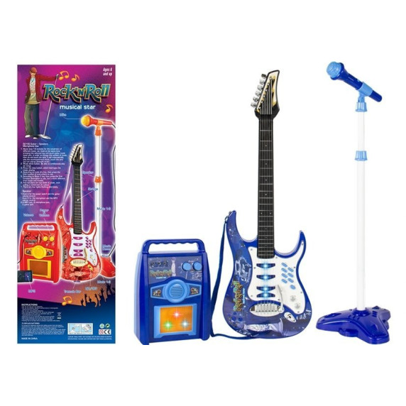 Elektrická gitara s mikrofónom a zosilňovačom Inlea4Fun ROCK 'N ROLL - modrá